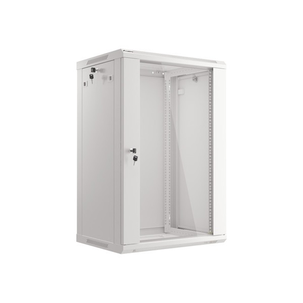Lanberg WF01-6418-10S 19" 18U SZÉL:600mm MÉLY:450mm MAG:907mm lapraszerelt üvegajtós szürke fali rack szekrény