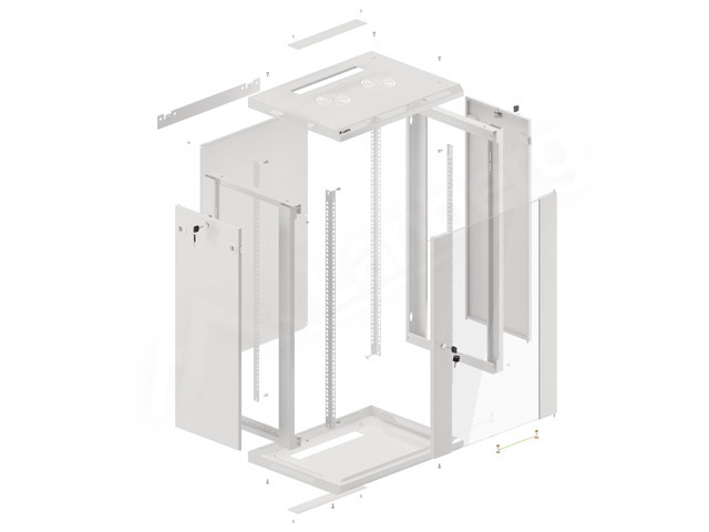 Lanberg WF01-6418-10S 19" 18U SZÉL:600mm MÉLY:450mm MAG:907mm lapraszerelt üvegajtós szürke fali rack szekrény