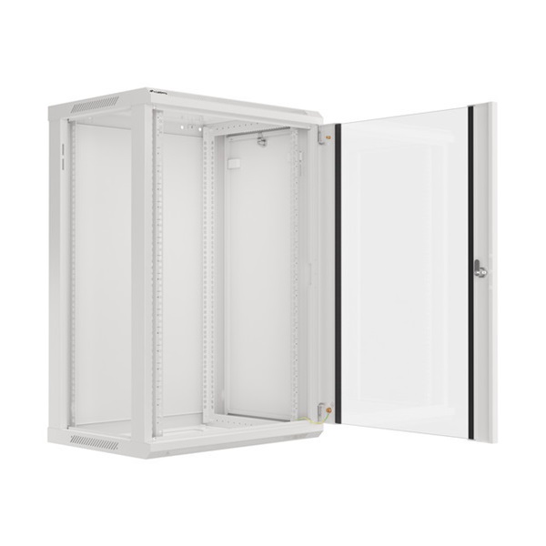 Lanberg WF01-6418-10S 19" 18U SZÉL:600mm MÉLY:450mm MAG:907mm lapraszerelt üvegajtós szürke fali rack szekrény