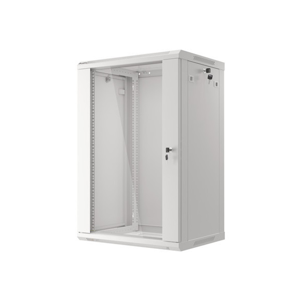 Lanberg WF01-6418-10S 19" 18U SZÉL:600mm MÉLY:450mm MAG:907mm lapraszerelt üvegajtós szürke fali rack szekrény