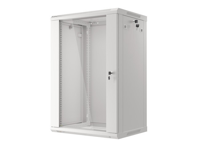 Lanberg WF01-6418-10S 19" 18U SZÉL:600mm MÉLY:450mm MAG:907mm lapraszerelt üvegajtós szürke fali rack szekrény