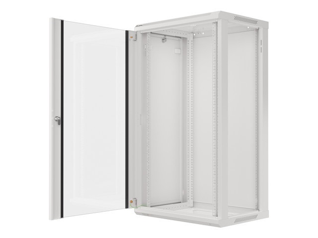 Lanberg WF01-6422-10S 19" 22U SZÉL:600mm MÉLY:450mm MAG:1085mm lapraszerelt üvegajtós szürke fali rack szekrény