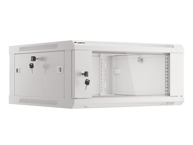 Lanberg WF01-6604-10S 19" 4U SZÉL:600mm MÉLY:600mm MAG:290mm lapraszerelt üvegajtós szürke fali rack szekrény