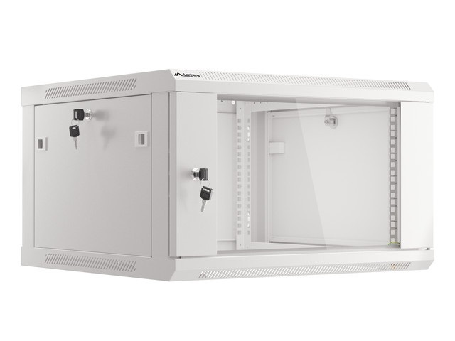 Lanberg WF01-6606-10S 19" 6U SZÉL:600mm MÉLY:600mm MAG:379mm lapraszerelt üvegajtós szürke fali rack szekrény