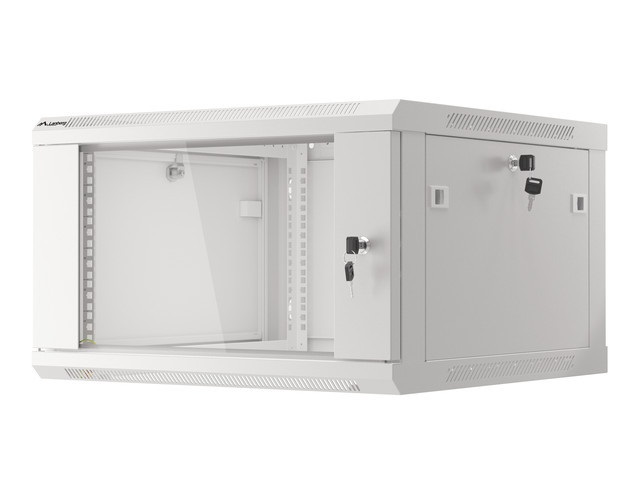 Lanberg WF01-6606-10S 19" 6U SZÉL:600mm MÉLY:600mm MAG:379mm lapraszerelt üvegajtós szürke fali rack szekrény