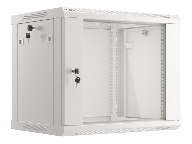 Lanberg WF01-6606-10S 19" 9U SZÉL:600mm MÉLY:450mm MAG:512mm lapraszerelt üvegajtós szürke fali rack szekrény