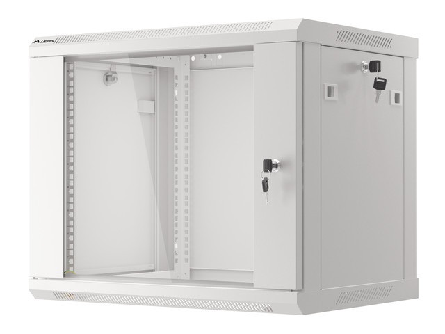Lanberg WF01-6606-10S 19" 9U SZÉL:600mm MÉLY:450mm MAG:512mm lapraszerelt üvegajtós szürke fali rack szekrény