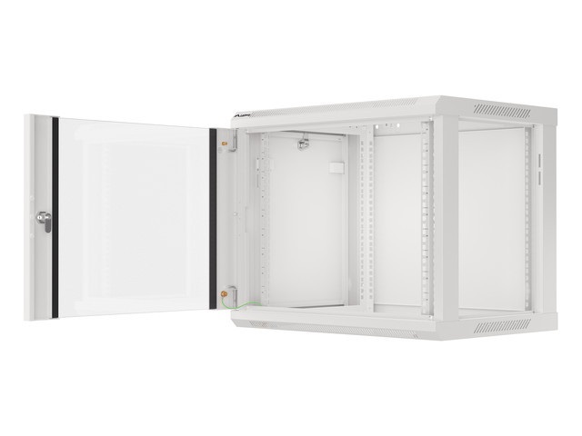 Lanberg WF01-6606-10S 19" 9U SZÉL:600mm MÉLY:450mm MAG:512mm lapraszerelt üvegajtós szürke fali rack szekrény