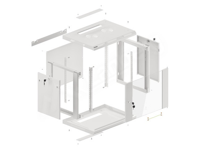 Lanberg WF01-6606-10S 19" 9U SZÉL:600mm MÉLY:450mm MAG:512mm lapraszerelt üvegajtós szürke fali rack szekrény
