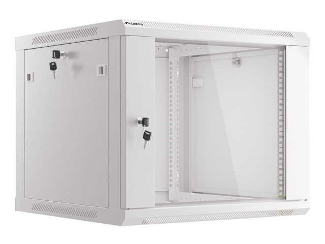 Lanberg WF01-6609-10S 19" 9U SZÉL:600mm MÉLY:600mm MAG:512mm lapraszerelt üvegajtós szürke fali rack szekrény