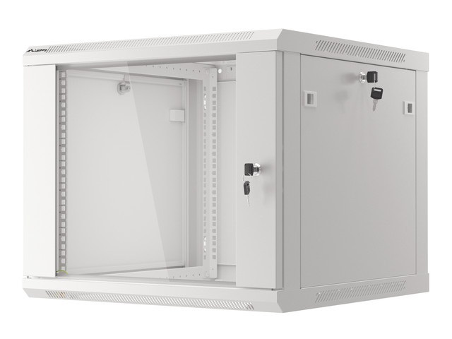 Lanberg WF01-6609-10S 19" 9U SZÉL:600mm MÉLY:600mm MAG:512mm lapraszerelt üvegajtós szürke fali rack szekrény
