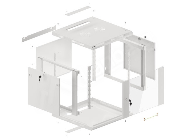 Lanberg WF01-6609-10S 19" 9U SZÉL:600mm MÉLY:600mm MAG:512mm lapraszerelt üvegajtós szürke fali rack szekrény