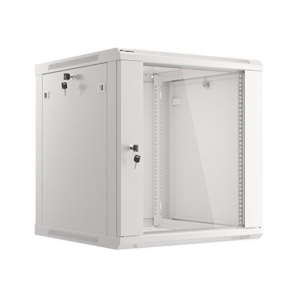 Lanberg WF01-6612-10S 19" 12U SZÉL:600mm MÉLY:600mm MAG:645mm lapraszerelt üvegajtós szürke fali rack szekrény