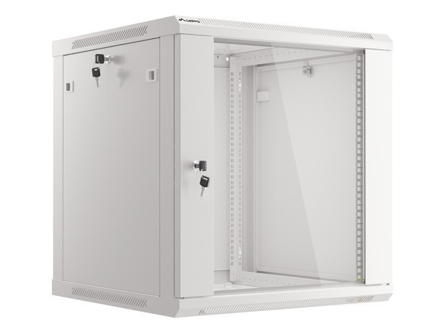 Lanberg WF01-6612-10S 19" 12U SZÉL:600mm MÉLY:600mm MAG:645mm lapraszerelt üvegajtós szürke fali rack szekrény