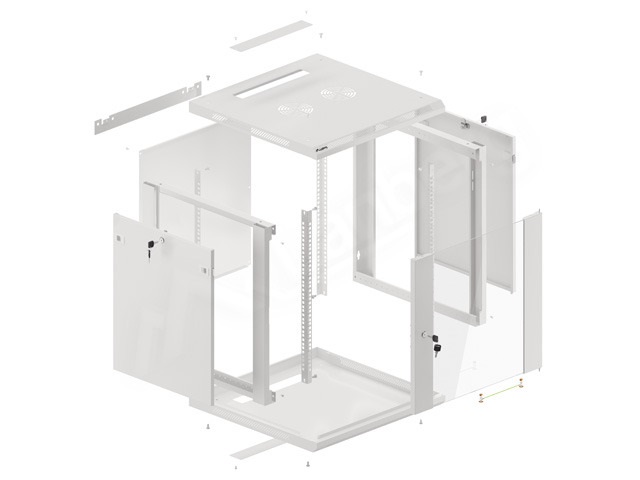 Lanberg WF01-6612-10S 19" 12U SZÉL:600mm MÉLY:600mm MAG:645mm lapraszerelt üvegajtós szürke fali rack szekrény