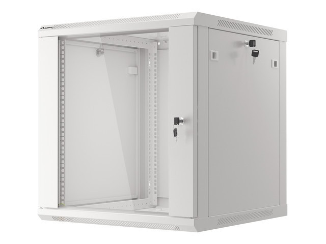 Lanberg WF01-6612-10S 19" 12U SZÉL:600mm MÉLY:600mm MAG:645mm lapraszerelt üvegajtós szürke fali rack szekrény