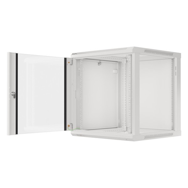 Lanberg WF01-6612-10S 19" 12U SZÉL:600mm MÉLY:600mm MAG:645mm lapraszerelt üvegajtós szürke fali rack szekrény