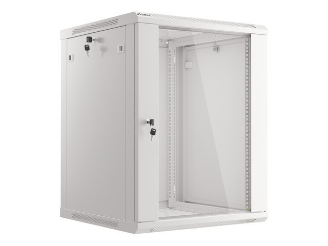 Lanberg WF01-6615-10S 19" 15U SZÉL:600mm MÉLY:600mm MAG:774mm lapraszerelt üvegajtós szürke fali rack szekrény
