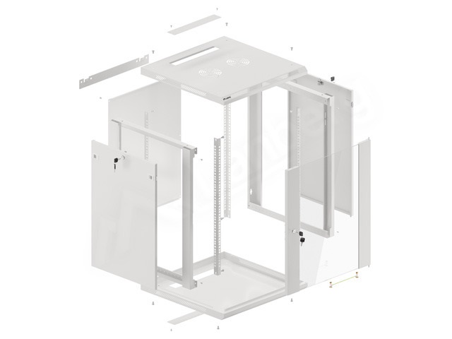 Lanberg WF01-6615-10S 19" 15U SZÉL:600mm MÉLY:600mm MAG:774mm lapraszerelt üvegajtós szürke fali rack szekrény