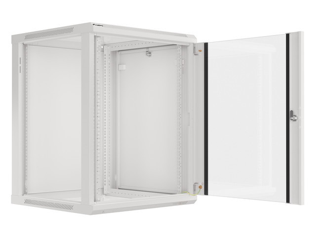 Lanberg WF01-6615-10S 19" 15U SZÉL:600mm MÉLY:600mm MAG:774mm lapraszerelt üvegajtós szürke fali rack szekrény