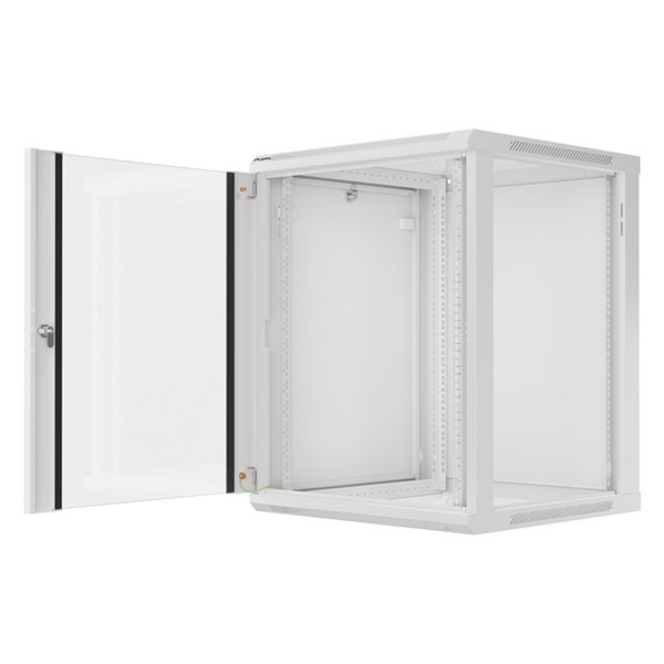 Lanberg WF01-6615-10S 19" 15U SZÉL:600mm MÉLY:600mm MAG:774mm lapraszerelt üvegajtós szürke fali rack szekrény