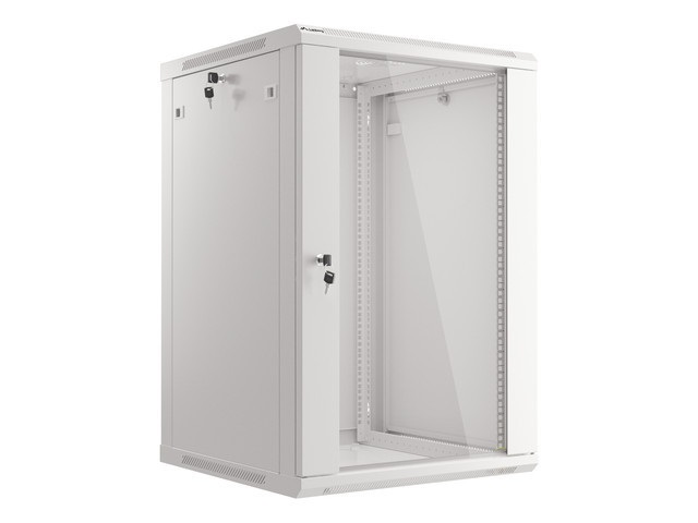 Lanberg WF01-6618-10S 19" 18U SZÉL:600mm MÉLY:600mm MAG:907mm lapraszerelt üvegajtós szürke fali rack szekrény