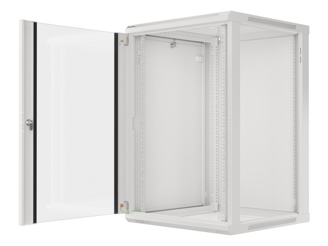 Lanberg WF01-6618-10S 19" 18U SZÉL:600mm MÉLY:600mm MAG:907mm lapraszerelt üvegajtós szürke fali rack szekrény