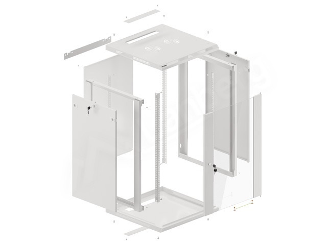 Lanberg WF01-6618-10S 19" 18U SZÉL:600mm MÉLY:600mm MAG:907mm lapraszerelt üvegajtós szürke fali rack szekrény