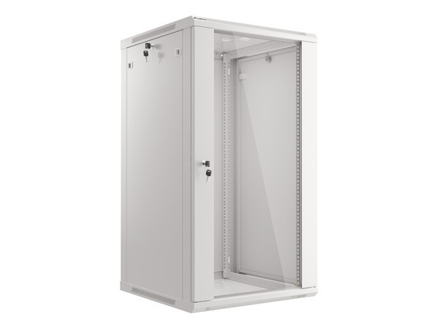 Lanberg WF01-6622-10S 19" 22U SZÉL:600mm MÉLY:600mm MAG:1085mm lapraszerelt üvegajtós szürke fali rack szekrény