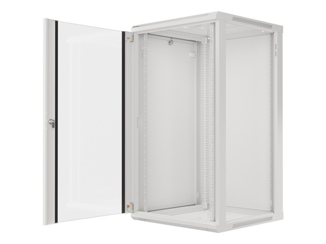 Lanberg WF01-6622-10S 19" 22U SZÉL:600mm MÉLY:600mm MAG:1085mm lapraszerelt üvegajtós szürke fali rack szekrény
