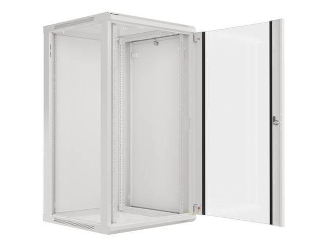Lanberg WF01-6622-10S 19" 22U SZÉL:600mm MÉLY:600mm MAG:1085mm lapraszerelt üvegajtós szürke fali rack szekrény