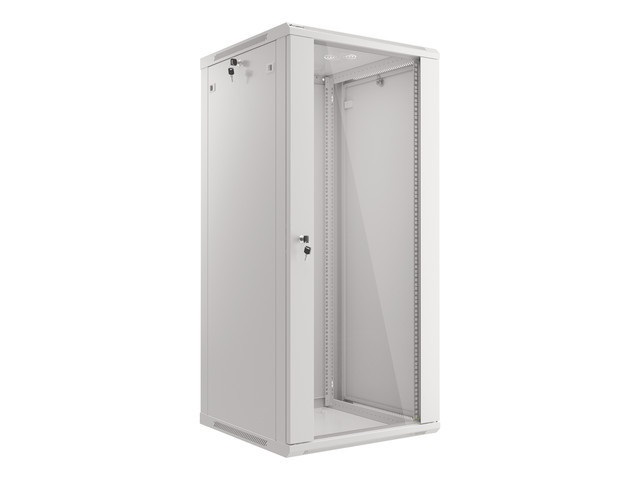Lanberg WF01-6627-10S 19" 27U SZÉL:600mm MÉLY:600mm MAG:1307mm lapraszerelt üvegajtós szürke fali rack szekrény