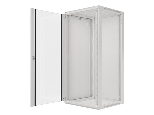 Lanberg WF01-6627-10S 19" 27U SZÉL:600mm MÉLY:600mm MAG:1307mm lapraszerelt üvegajtós szürke fali rack szekrény