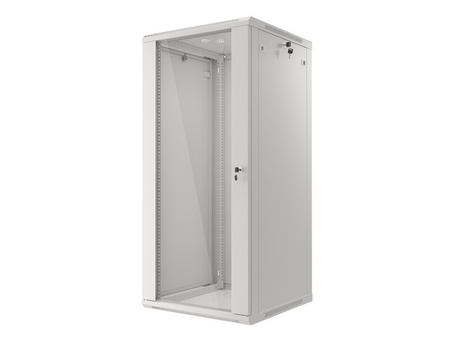 Lanberg WF01-6627-10S 19" 27U SZÉL:600mm MÉLY:600mm MAG:1307mm lapraszerelt üvegajtós szürke fali rack szekrény