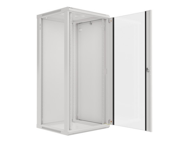 Lanberg WF01-6627-10S 19" 27U SZÉL:600mm MÉLY:600mm MAG:1307mm lapraszerelt üvegajtós szürke fali rack szekrény