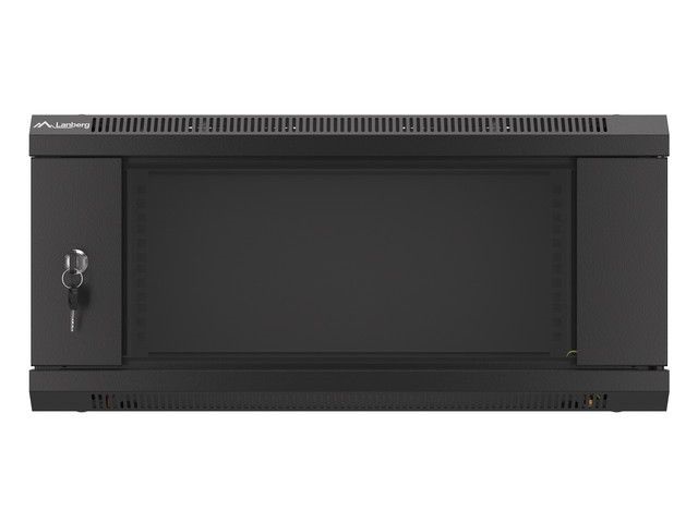 Lanberg WF01-6404-10B 19" 4U SZÉL:600mm MÉLY:450mm MAG:290mm lapraszerelt üvegajtós fekete fali rack szekrény