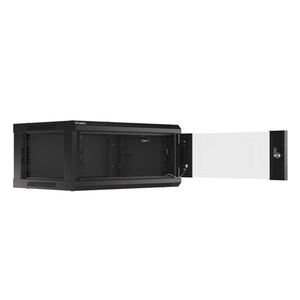 Lanberg WF01-6404-10B 19" 4U SZÉL:600mm MÉLY:450mm MAG:290mm lapraszerelt üvegajtós fekete fali rack szekrény