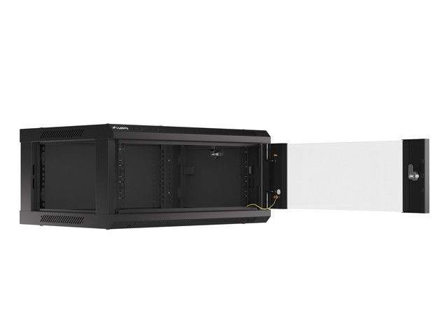 Lanberg WF01-6404-10B 19" 4U SZÉL:600mm MÉLY:450mm MAG:290mm lapraszerelt üvegajtós fekete fali rack szekrény