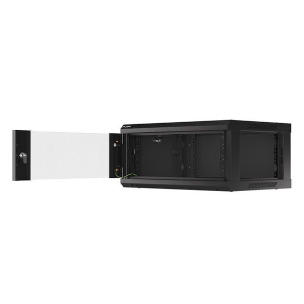 Lanberg WF01-6404-10B 19" 4U SZÉL:600mm MÉLY:450mm MAG:290mm lapraszerelt üvegajtós fekete fali rack szekrény