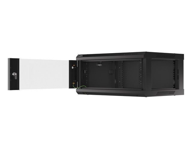 Lanberg WF01-6404-10B 19" 4U SZÉL:600mm MÉLY:450mm MAG:290mm lapraszerelt üvegajtós fekete fali rack szekrény