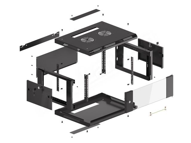 Lanberg WF01-6404-10B 19" 4U SZÉL:600mm MÉLY:450mm MAG:290mm lapraszerelt üvegajtós fekete fali rack szekrény