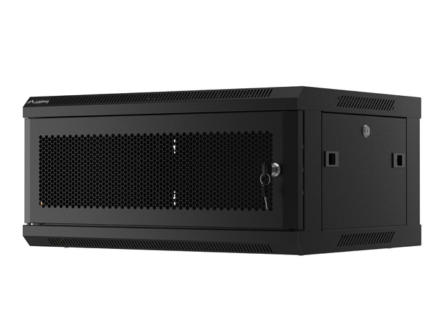 Lanberg WF01-6404-23B 19" 4U SZÉL:600mm MÉLY:450mm MAG:512mm lapraszerelt perforált ajtós fekete fali rack szekrény