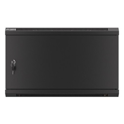 Lanberg WF01-6406-00B 19" 6U SZÉL:600mm MÉLY:450mm MAG:600mm lapraszerelt fémajtós fekete fali rack szekrény