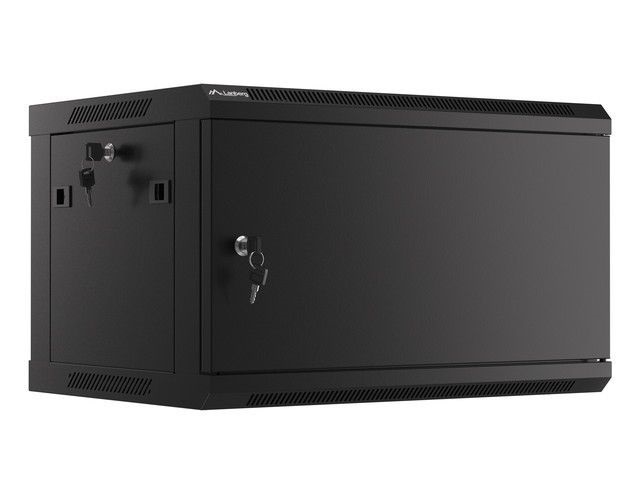 Lanberg WF01-6406-00B 19" 6U SZÉL:600mm MÉLY:450mm MAG:600mm lapraszerelt fémajtós fekete fali rack szekrény