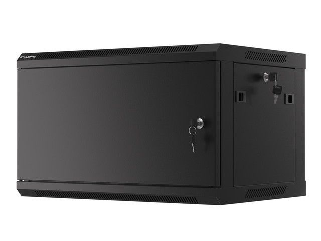 Lanberg WF01-6406-00B 19" 6U SZÉL:600mm MÉLY:450mm MAG:600mm lapraszerelt fémajtós fekete fali rack szekrény