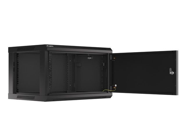 Lanberg WF01-6406-00B 19" 6U SZÉL:600mm MÉLY:450mm MAG:600mm lapraszerelt fémajtós fekete fali rack szekrény