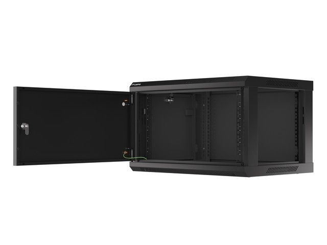 Lanberg WF01-6406-00B 19" 6U SZÉL:600mm MÉLY:450mm MAG:600mm lapraszerelt fémajtós fekete fali rack szekrény