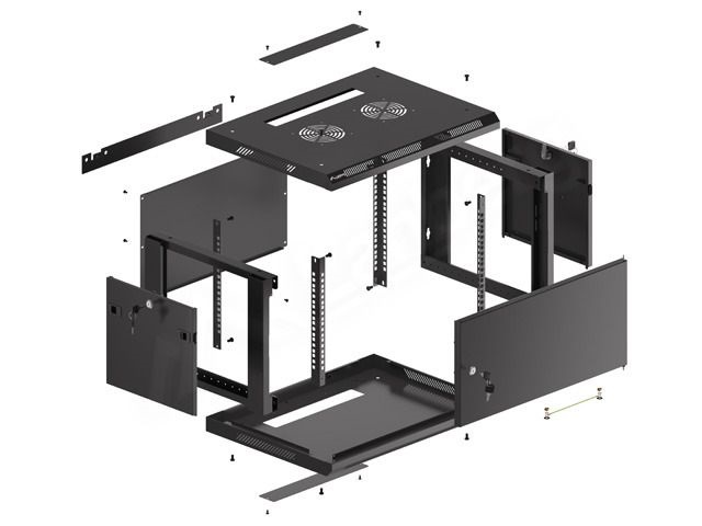 Lanberg WF01-6406-00B 19" 6U SZÉL:600mm MÉLY:450mm MAG:600mm lapraszerelt fémajtós fekete fali rack szekrény