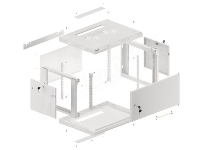 Lanberg WF01-6406-00S 19" 6U SZÉL:600mm MÉLY:450mm MAG:600mm lapraszerelt fémajtós szürke fali rack szekrény