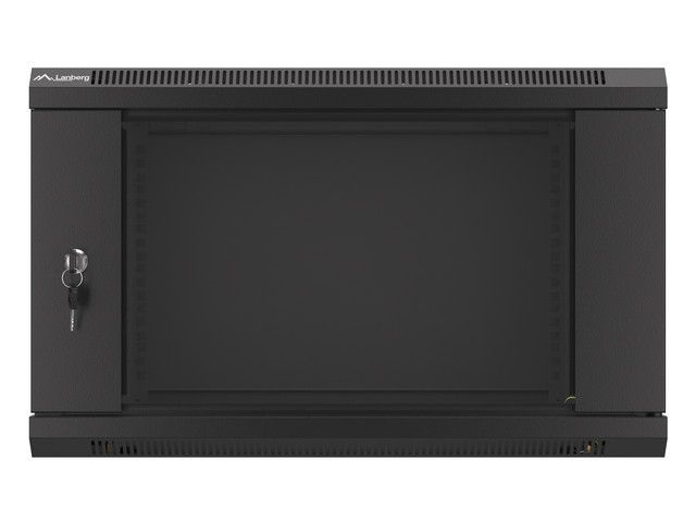 Lanberg WF01-6406-10B 19" 6U SZÉL:600mm MÉLY:450mm MAG:379mm lapraszerelt üvegajtós fekete fali rack szekrény